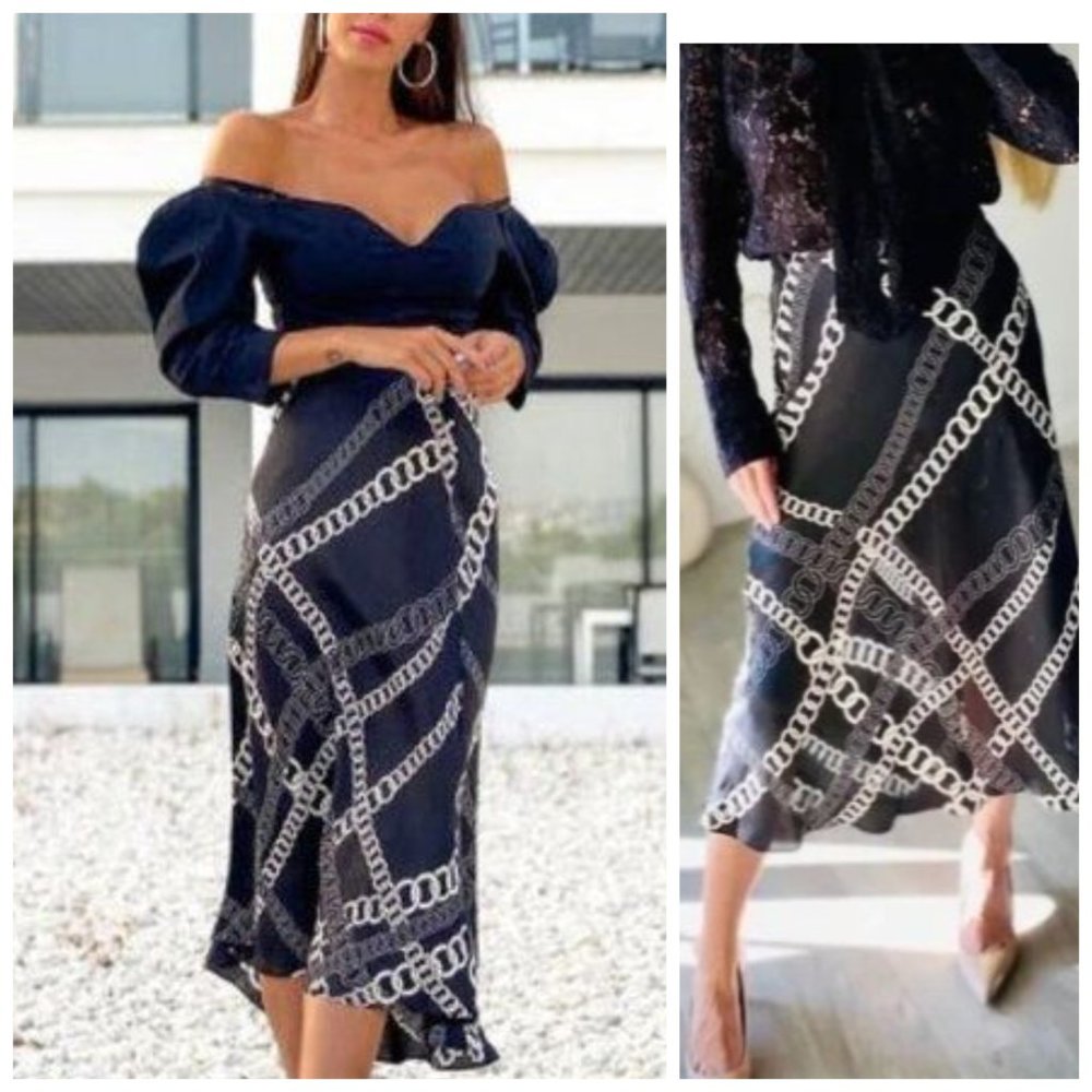 NWT ZARA CHAIN PRINT SKIRT MIDI Sz-XS/M